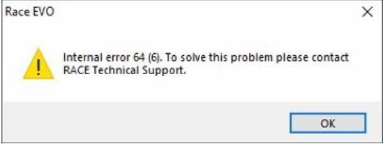 RACE EVO internal error 64